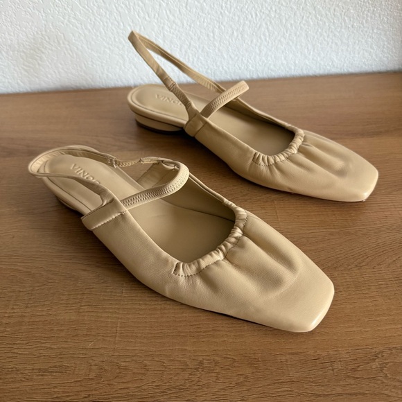 Vince Venice Leather Slingback Flats Shoes 6 in Macadamia - Picture 2 of 7